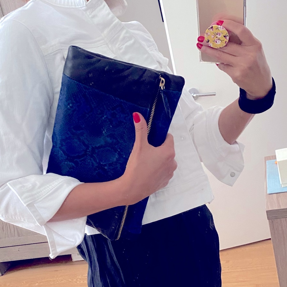 Be&d leather and canvas clutch